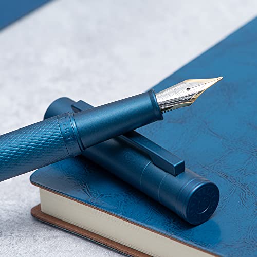 Image of Hongdian 1851 Dark Blue Forest Fountain Pen Blade Nib Classic Design Calligraphy Pen with Converter and Metal Pen Case Set