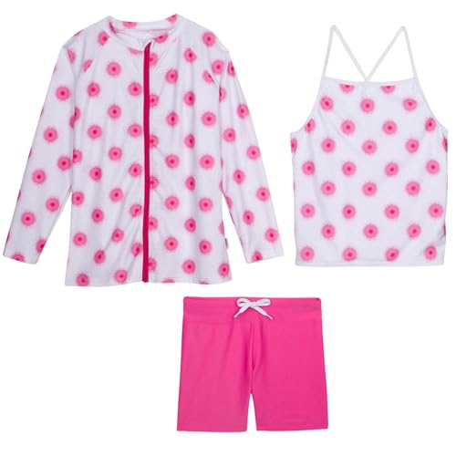 Image of SwimZip Girls' 3 Pc Swim Set w /Long Sleeve Rash Guard, Tankini & Shorts UPF 50+