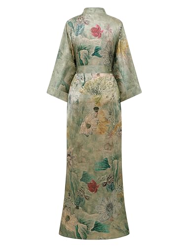 PRODESIGN Kimono Robes for Women - Long Silky Sleepwear Nightgown Bathrobe Floral Dressing Gowns Blouse Bride Bridesmaid Robe2