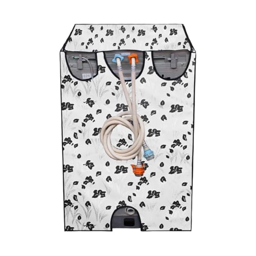 Image of Top Load Washing Machine Cover for LG 6 kg, 6.2 Kg, 6.5 Kg, 7 Kg (58 X 58 X 88 cm) | Waterproof & Dust-Proof Top Loading Fully Automatic Washing Machine Cover for LG, (Black & White Flowers),Polyester
