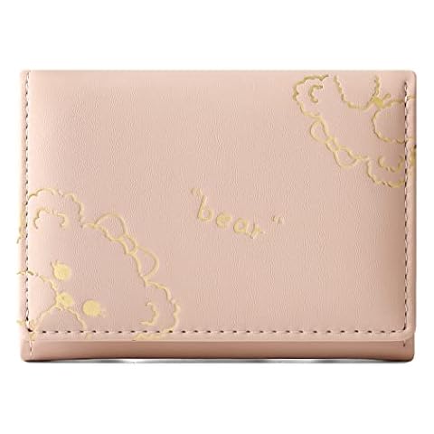 Belsmi Women Small Compact Front Pocket Thin Slim Minimalist Rfid Blocking Leather Wallet Clutch Purse Card Holder Organizer Lightweight Zipper Coin Purse Bifold Trifold Wallets (Style D - Pink) Cover