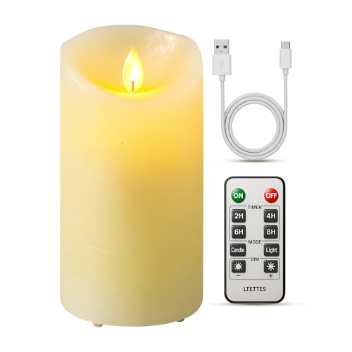 Image of LTETTES Flameless LED Pillar Candle | Real Wax | Flickering Flame | Rechargeable | Type-C USB Charging | Remote Control | 24H Timer | Home Decor | Festive Lighting | 7.5x15.5 cm | Pack of 1 (Ivory)