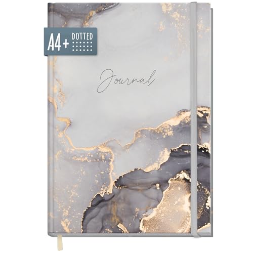 paper&you® Dotted Journal A4+ mit Gummiband Grey Marble 156 Seiten, Notizbuch gepunktet, Skizzenbuch, Tagebuch - nachhaltig & klimafreundlich