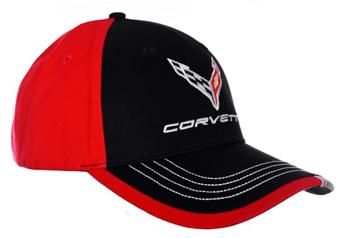 Image of JH DESIGN GROUP Men's Chevy Corvette C8 Logo Cap Adjustable Red & Black Hat