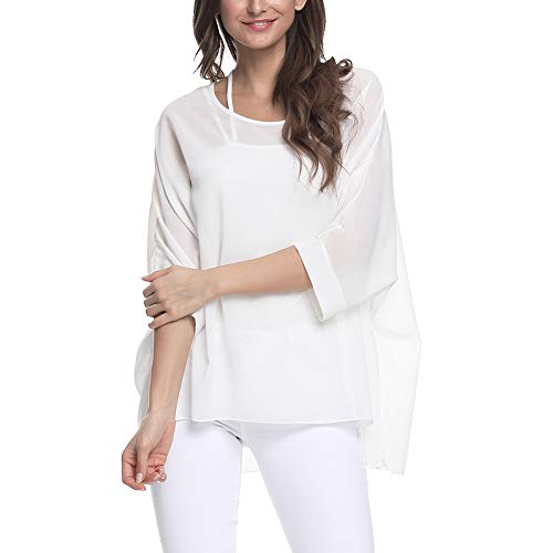 Image of Ckikiou Plus Size Batwing Flowy Semi Sheer Chiffon Blouse Tunic for Women Summer Floral Print Boho Beach Cover ups