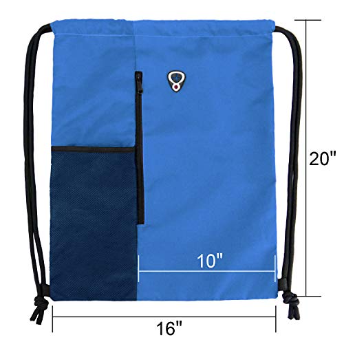 Image of BeeGreen Royalblue Draw Strap Backpack For Men With Water Bottle Pocket &Front Zippered Pocket Large String Bags For Traveling Yoga Beach Outdoor Gym