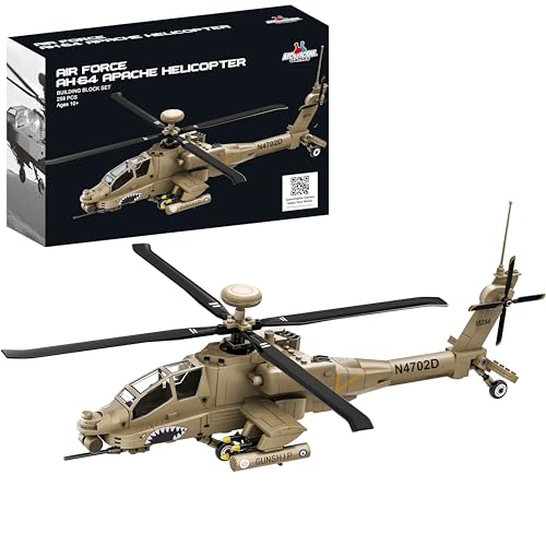 Apostrophe Games AH-64 Apache Helicopter Building Block Set – 259 Pieces - Air Force Plane, Ages 10+