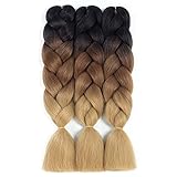 RN BEAUTY Ombre Braiding Hair Synthetic Jumbo Extensions 24 inch High Temperature Heat Resistant Fiber Braids for Afro Twist Crochet Weave (3 Pieces, Black/Dark Brown/Light Brown), (Pack of 3)