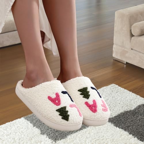 Christmas Fa La La La Slippers, Cozy Fluffy Slides, Comfortable Indoor Footwear, Holiday Cozy Slippers2
