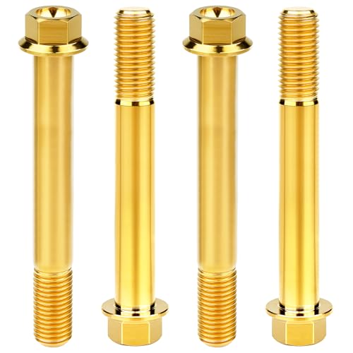 Image of Titanium Bolt M12 30 35 40 45 50 55 60 65 70 75 80 85 90mm Hex Small Flange Head for Motorcycle Car Modification Pack of 4 (M12x90mm Pitch 1.5, Gold)
