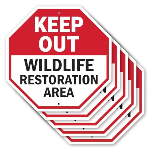 Keep Out Wildlife Restoration Area (5 Pack) 10 inch X 10 inch Octagon Rust Free Aluminum Metal Signs Weather Resistant, UV Protected for Workplace, Private Property, and Construction Site, Made in the USA
