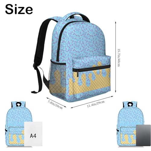 Ice Cream Backpack with Side Pockets, Cute Large Capacity Daypack, for Women Men Daily Use Travel Hiking Camping (White)2