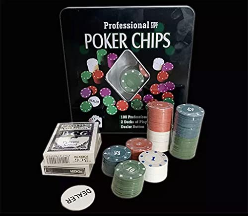 Professionelles Poker-Set, Geschenkbox, 100 Stück, Pokerfeifchen, 2 Spielkarten, 1 Metallschachtel
