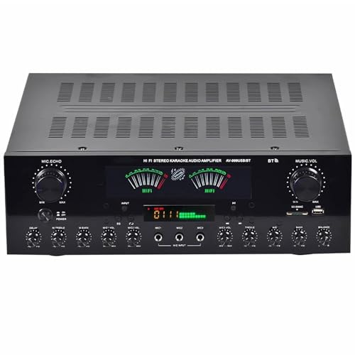 Amplificador De Audio Estéreo 7 Canales, Receptor Home Theatre Bluetooth 5.2 HiFi con Radio FM, Pantalla LCD Y Control Remoto, Compatible con USB SD RCA para Altavoces Karaoke