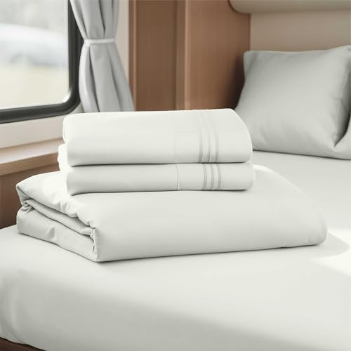 Nestl Off White Short Queen Sheets for RV, Hotel Luxury RV Queen Sheets Set, 4 Piece Fitted Bed Sheet Set and Pillowcases, Super Soft, Wrinkle-Free, and Breathable Camper Bedding