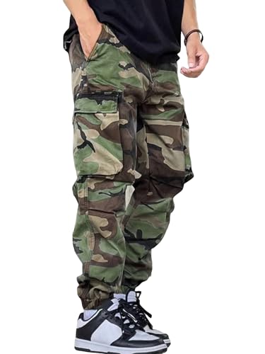 WDIRARA Men's Camo Print Drawstring Waist Streetwear Long Cargo Pants with Pockets - Main Image