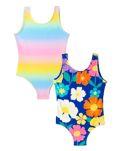 Angel season Girls One Piece Swimsuit and Quick Dry Cute Toddler Girls Rainbow Bathing Suit Size 5-6T Bundle