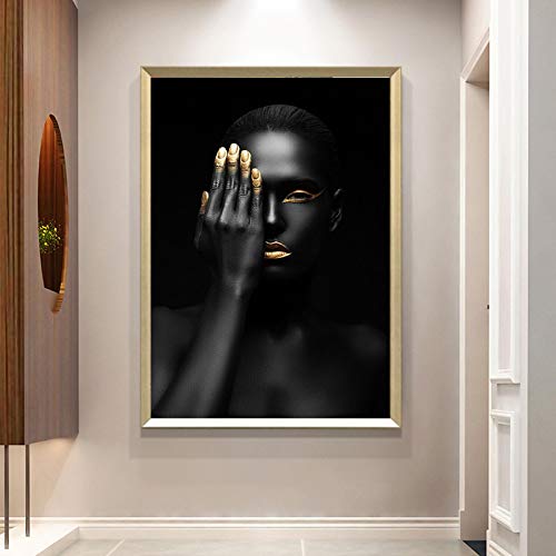 Retrato de mujer en oro negro para transformar paredes vacias y aburridas 4