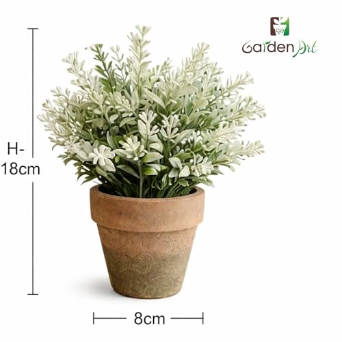 Image of Garden Art Artificial Lavender Plant in Rustic Pot - Realistic Faux Lavender Flowers for Home Decor, Office Desk, Tabletop, Farmhouse & Modern Decorationt (P-093White)