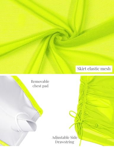 Image of VIMPUNEC Women Sexy One Piece Swim Dress Tummy Control Swimsuits One Shoulder Mesh Bathing Suit Skirts