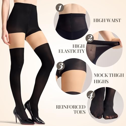 Faux Thigh High Stockings for Women Opaque Tights Mock Over the Knee Goth Tights Fake Sheer Pantyhose2