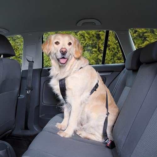 TRIXIE Auto Geschirr Größe L: Brustumfang 70–90 cm/25 mm in schwarz - stufenlos anpassbares Hundegeschirr für das Auto mit verstellbarem Anschnallgurt für große Hunde, 1292