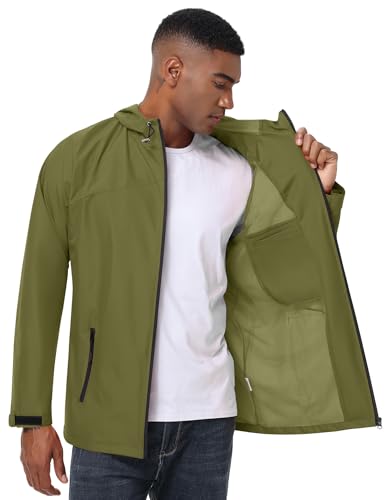 Image of Avoogue Mens Waterproof Lightweight Rain Jacket Breathable Active Outdoor Hooded Raincoat Casual Trendy Jackets Work Jacket
