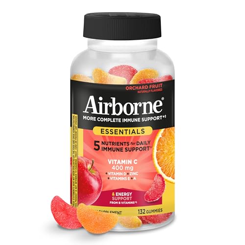 Airborne Immune Essentials Gummies Orchard Fruit 132ct | 400mg Vitamin C + Vitamins A D E Zinc & B Vitamins | Daily Immune Support Gummies | Gluten Free No Artificial Flavors