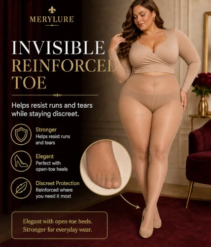 Image of MERYLURE Plus Size Sheer Tights for Women,20D Control Top Pantyhose Reinforced Toes High Waist Stockings 3 Pairs 1XL-6XL