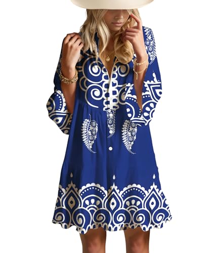 Image of Opemiby Summer Dresses for Women 2026 Flowy Ruffle 3 /4 Sleeve V Neck Tiered Casual Babydoll Boho Beach Mini Dress