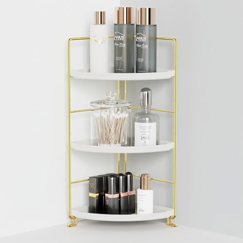Image of 3-Tier Bathroom Organizer Countertop, Corner Bathroom Counter Organizer, Makeup for Vanity Skincare Organizers and Storage, Kitchen Counter Organizer Perfume Organizer (Gold)