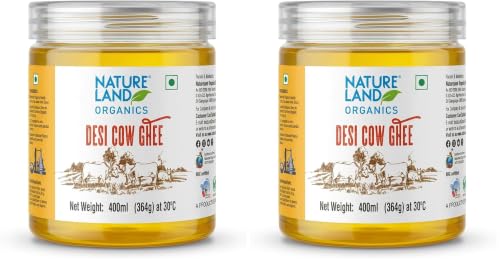 Image of Natureland Organics Premium Cow Ghee 400 Ml - 100% Organic Indian Desi Cow Ghee (Pack of 2)