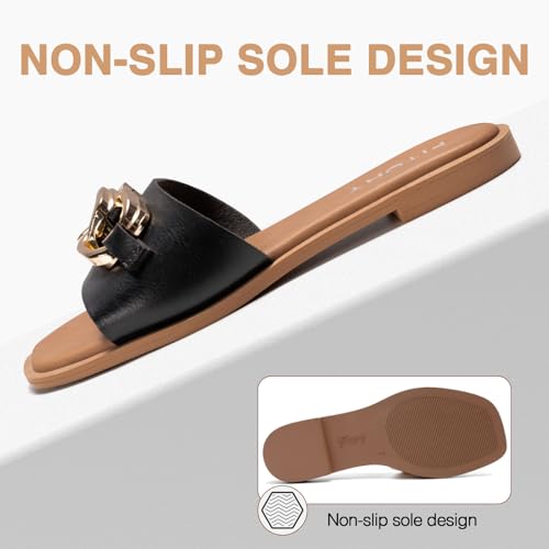 Image of FITORY Women's Flat Sandals Fashion Slides With Soft Leather Slippers for Summer Size 6-11