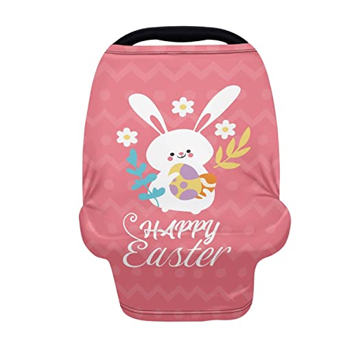 Image of Coldinair Easter Rabbit Eggs Print Car Seat Cover for Babies Boys Girls,Soft Stretchy Nursing Cover,Breathable Infant Carseat Canopy,Shopping Cart /High Chair /Stroller Covers