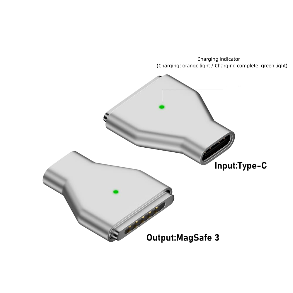 LivX Type-C - MagSafe 3 ile Uyumlu Manyetik Şarj Adaptörü Çevirici 140W Hızlı Şarj Desteği, LED Göstergeli Gümüş SFU-3