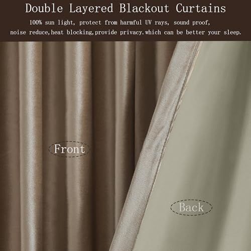 Image of PRIMROSE Blackout Taupe Velvet Curtains 102 inch Long for Living Room,2 Panels Liner Rod Pocket Back Tab Thermal Window Curtain Drapes Room Darkening Heavy Decorative Curtains for Bedroom