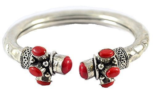 German Oxidised Silver Tribal Kada with Stone