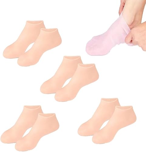 Miniatura 8 de BASICGOLDYAO 4 pares de calcetines hidratantes de silicona para mujer, calcetines de pedicura de silicona para el cuidado de los pies, calcetines