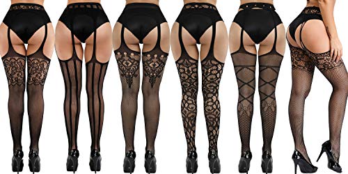 Image of Women's Floral Fishnet Stockings with Attached Garter Belt