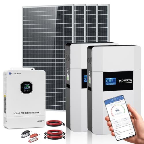 ECO-WORTHY 10000W Output Off Grid Solar System Complete Kit: 1PC 10KW 120V/240V Output Split Phase Inverter + 2PCS 51.2V 100Ah Wall-Mount Indoor LiFePO4 Lithium Battery + 4PCS 590W Solar Panel