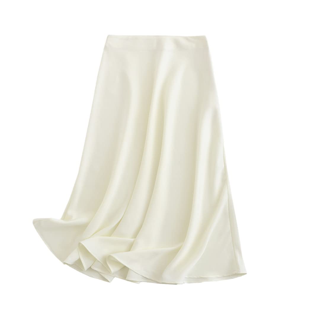 Jupe midi en satin solide avec fermeture éclair latérale pour femme
