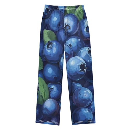 Blueberry Fruit Print Boys Long Pants Soft Trousers Elastic Waist Kids Lounge Bottoms with Pockets S-XL2