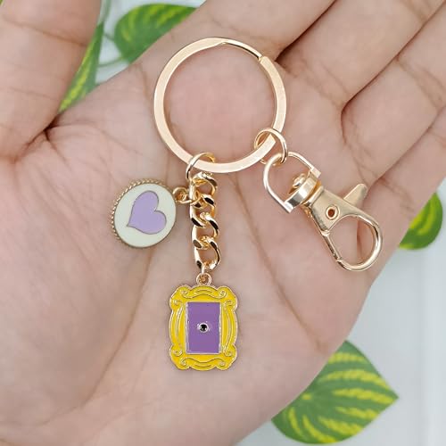 Image of Friends Door Frame with Purple Heart Keychain for Men & Women, Handcrafted, Aesthetic Keychain for Gifting, Durable Anti-Tarnish Metal Key Ring for Car, Bike, House, Travel, Bags