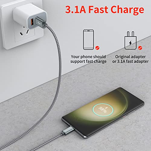 USB Type C Cable,(2-Pack 3FT) USB C Charger Cable Car Carplay Cable Nylon Braided Fast Charging Sync Cord Compatible iPhone 16/15 Pro Max Samsung Galaxy S10 S9 S8 Plus,Note 9 8,Google Pixel 2 XL(Gray)