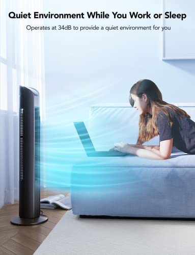 Govee Smart Tower Fan For Bedroom With Hygrometer Thermometer H5177, Wifi Oscillating Fan With Auto Mode, App Control, Room Fan With 8 Speeds 3 Modes, 24H Timer, Works With Alexa For Home Office #TOP5