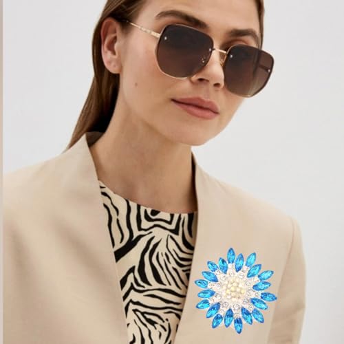 Image of Rhinestone Sunflower Brooch Pin for Women Red Black Purple Large Flower Broochs Snowflake Brooch Marquise Wreath Brooches Jewelry