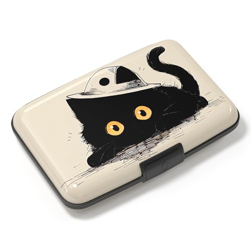 Image of Credit Card Holder, Mini Aluminum Card Wallet RFID Blocking Slim Metal Hard Card Case for Women Men, Cat Lying Down