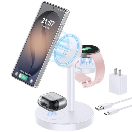Image of Aeinidi Magnetic Wireless Charger for Samsung, 3 in 1 Super Fast Charging Station for MagSafe Charger Stand for Galaxy S26 Ultra Z Fold /Flip 8, Watch Ultra 8 7, Buds 4 /3 Pro, Not for Watch 9 /Ultra 2