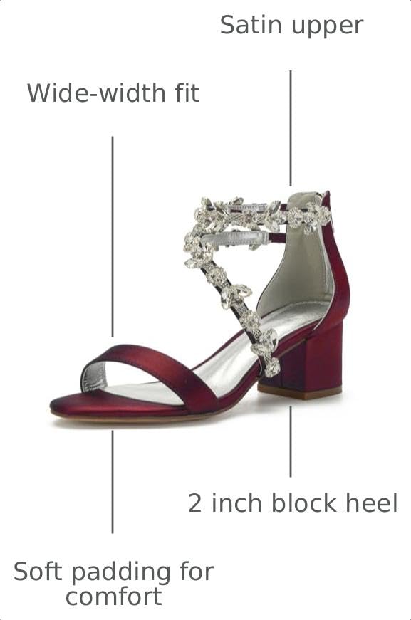 Image of Anna's Bridal Women's Low Block Heel Sandals Chunky Ankle Strap Crystal Wedding Dress Shoes Low Heel Comfortable Pump Sandals