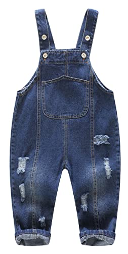 KIDSCOOL SPACE Salopette di jeans morbida strappata Stone Washed per bebè e bambini,Blu,4-5 anni